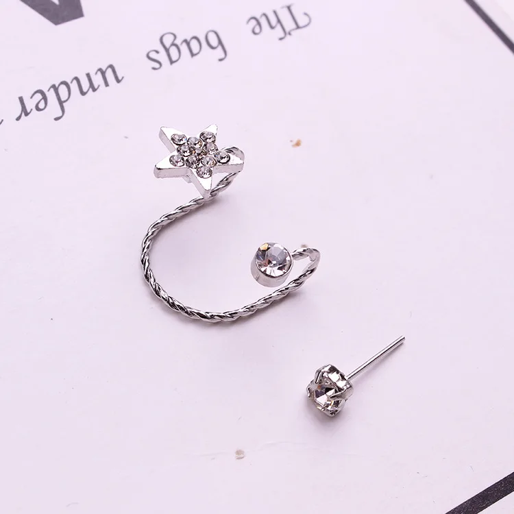 1PCS Simple Crystal Star Shape Zircon Ear Cuff For Women Charming Gold Color Leaf Clip on Earrings  Without Piercing Jewelry
