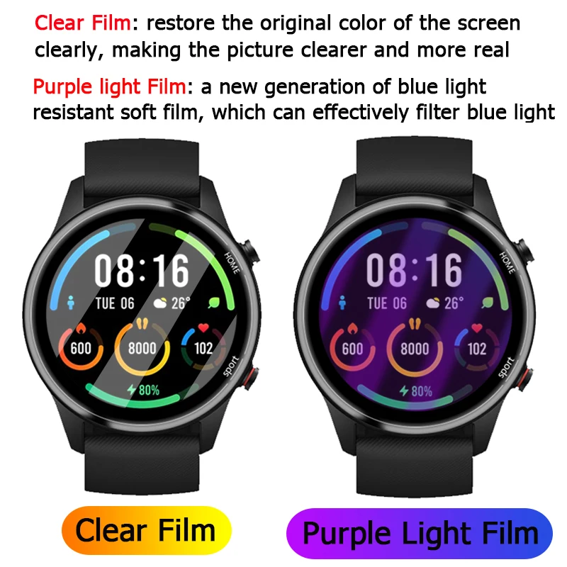 For Xiaomi Mi Watch Color Revolve Active Full Cover 3D Curved Clear / Purple Light Plating Soft Film Screen Protector -Not Glass