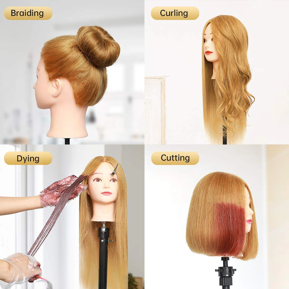 85% Real Human Hair Training Head for Dolls Hairstyles Braid Hairdressing Mannequin Heads 60cm Stand For Hairdressers