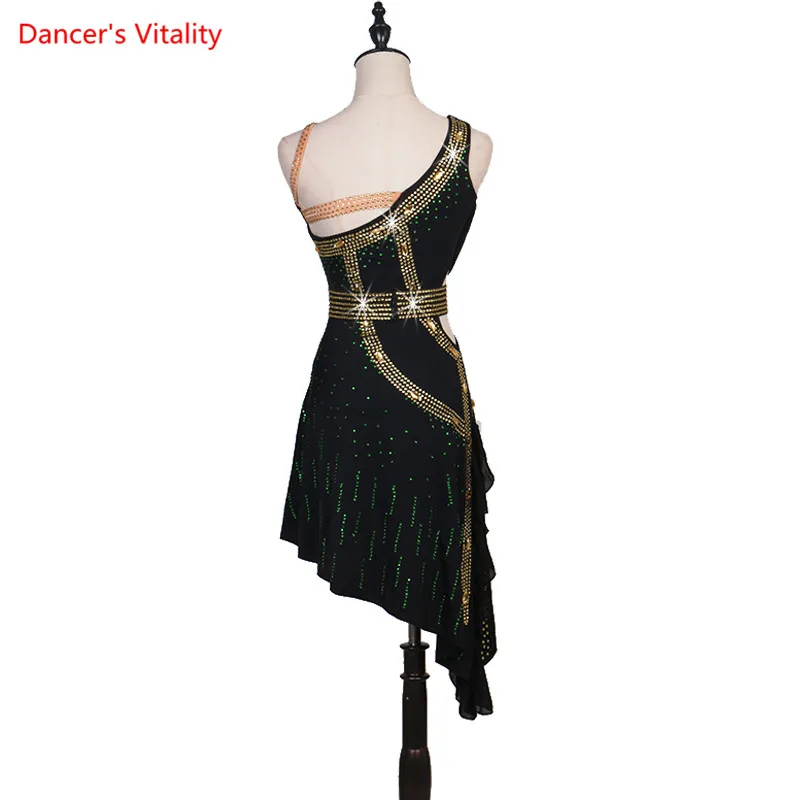 Latin Dance Dress Female Child Adult Temperament Diamond Long Skirt Practice Clothes High-end Custom Performance Clothing