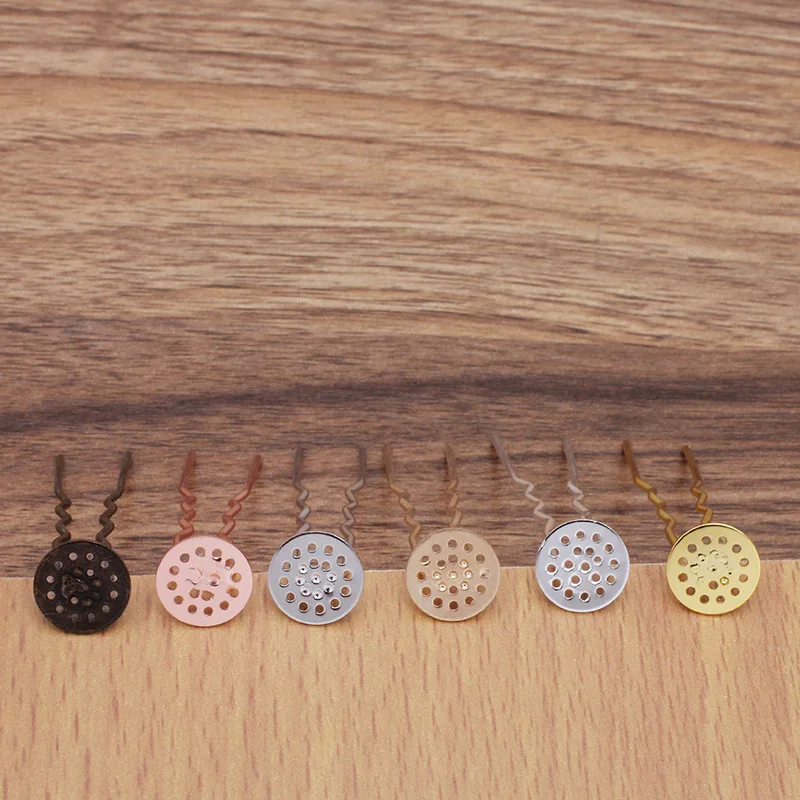 10pcs 12mm Hair Jewelry Settings Cabochon Base Blank Bezel Trays Hair Sticks for U Shape Hairpins Barrettes Retro Head Wear DIY