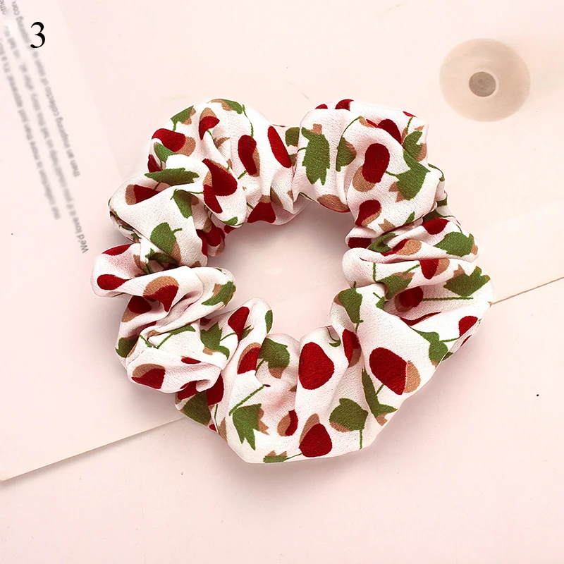 Small Fresh Fruit Print Scrunchies Hair Accessories Lemon Fruit Cherry Hair Ring Tie Elastic Hair Rubber Bands Ponytail Headwear