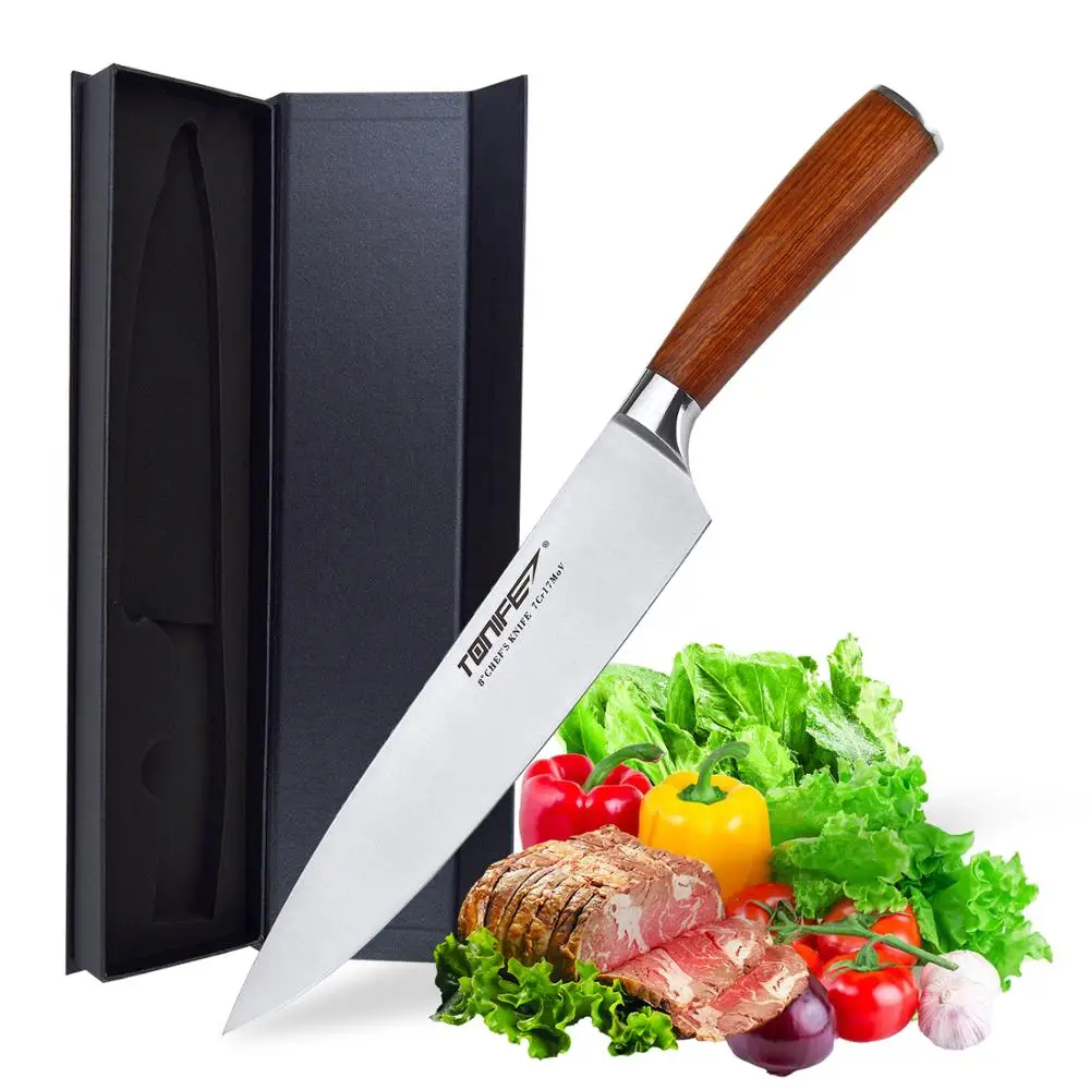 TONIFE 8-Inch Chef Knife with 7Cr17MoV High Carbon Stainless Steel Kitchen Knife with Natural Rosewood Handle