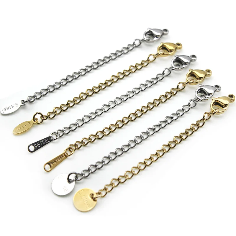 

10pcs/lot 316 Stainless Steel Extended Extension Tail Chain for Bracelet Necklace Lobster Clasps Connector DIY Jewelry Making