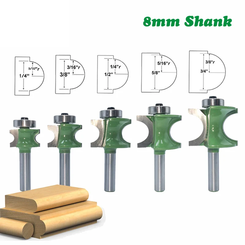 1PC 8MM Shank Milling Cutter Wood Carving Bullnose Half Round Bit Endmill Router Bits Wood 2 Flute Bearing Woodworking Tools