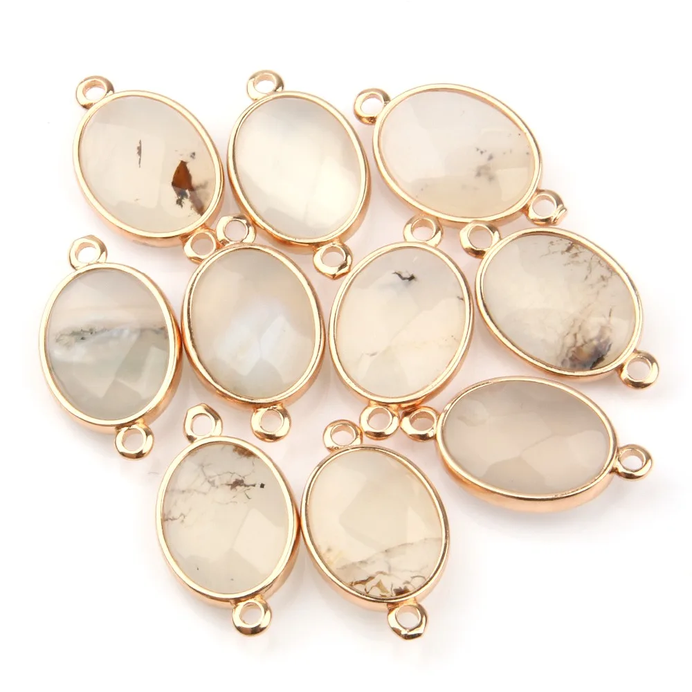 Natural Stone Water Drop Shape Rose Quartzz/Tiger Eyes Pendant Double hole connector DIY for Necklace or Jewelry Making