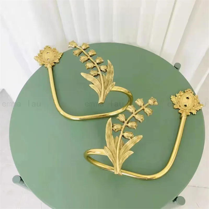 A Pair Bell Orchid Creative Brass Curtain Hooks Home Window Curtain Buckles Room Decorative Curtain Wall Hook