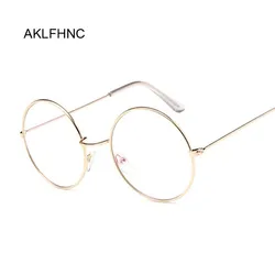 Round Glasses Frame Man Anti Blue Light Glasses Woman Fake Glasses Gold Optical Eyeglasses Frame Transparent Clear Lens