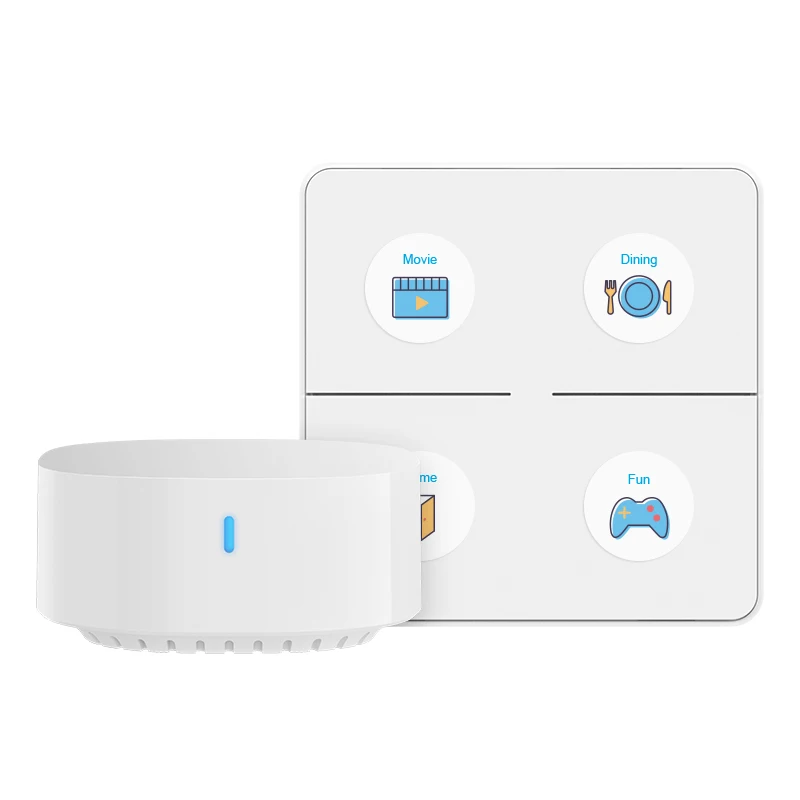 وحدة تحكم المشهد الذكية اللاسلكية من BroadLink، تطبيق الحياة الذكية، زر التحكم عن بعد، مفتاح الإضاءة، 4 عصابة، لوحة التبديل، مجموعة الأزرار الذكية