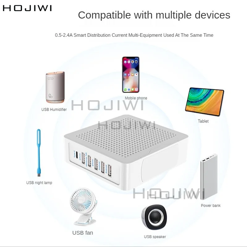 HOJIWI 6 in 1 Charger 100W USB Type C  Fast Charger with Quick Charge 3.0 USB Phone Charger For MacBook Laptop Smartphone AF02