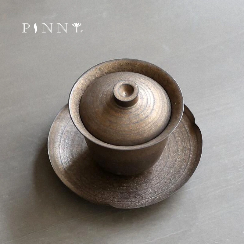 

PINNY Gilt Retro Gaiwan Hand Made Rust glaze Tea Tureen Chinese Kung Fu Tea Set Tea Ceremony Accessories Ceramic Drinkware