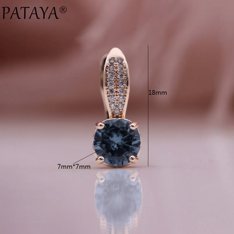 PATAYA New Gradient Earrings Round Natural Zircon Dangle Earrings 585 Rose Gold Color Luxury Fine Wedding Women Fashion Jewelry