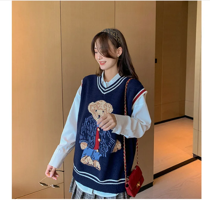 Sweater Women Autumn Wear Bear Knit Sweater Vest Jacket