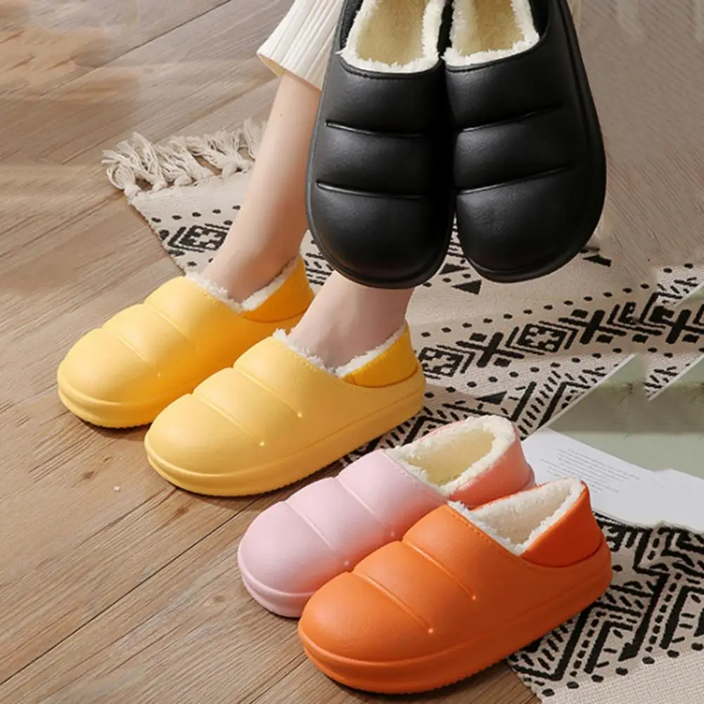 Home Cotton Slippers Thick Sole Indoor Slippers Wear-resistant Slip-on  Fabulous Plush Lined Winter Cotton Slippers