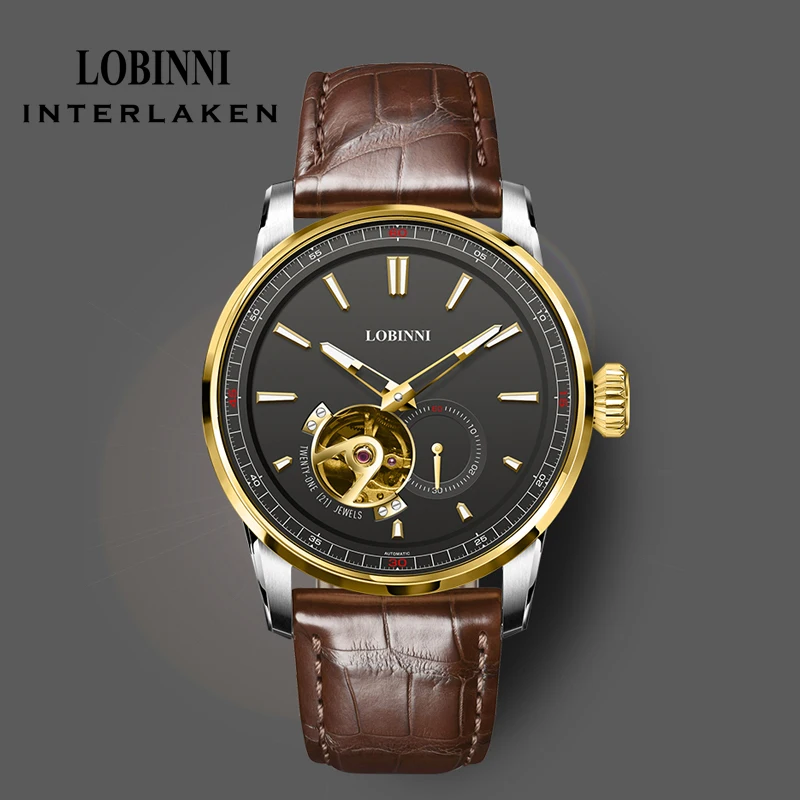 Lobinni Элитный бренд MIYOTA Механизм Мужские часы со скелетом Светящаяся стрелка Деловые мужские часы Водонепроницаемые часы из нержавеющей стали