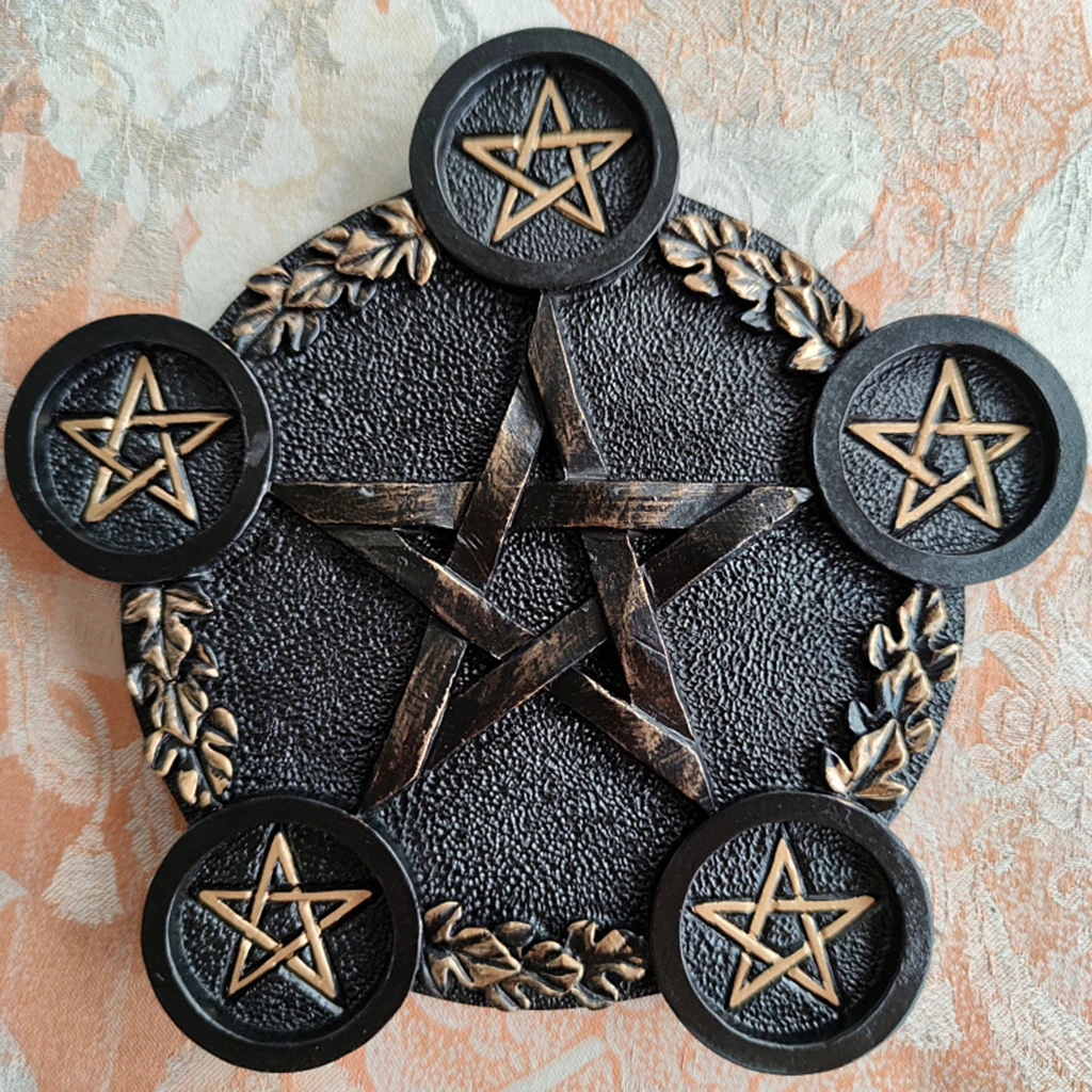 Astrology Pentagram Resin Candlestick Table Pentacle Altar Plate Candle Holder Resin Divination Witch Ceremony Accessorie