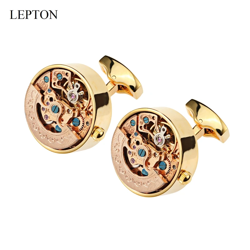 Low-key Luxury Functional Watch Movement Cufflinks Lepton Steampunk Gear Watch Mechanism Cuff links for Mens Wedding Gift