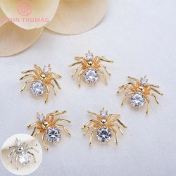 (665)6PCS 15.5x13.5MM 24K Gold Color Plated Brass with Zircon Spider Charms Pendants High Quality Diy Jewelry Accessories