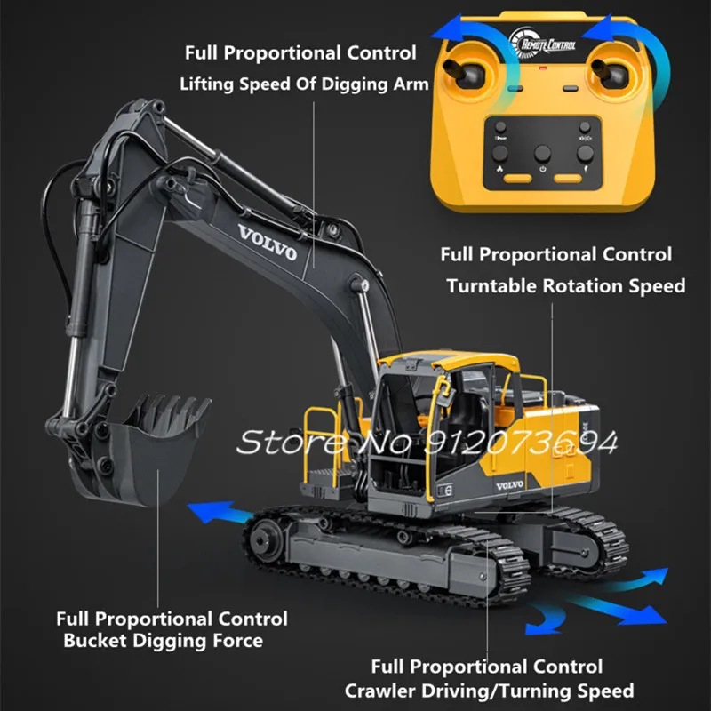 70CM Screw Transmission Alloy Material Remote Control Excavator 17CH 3-in-1 Dressup Metal Gears Workbench 360° Rotation RC Truck