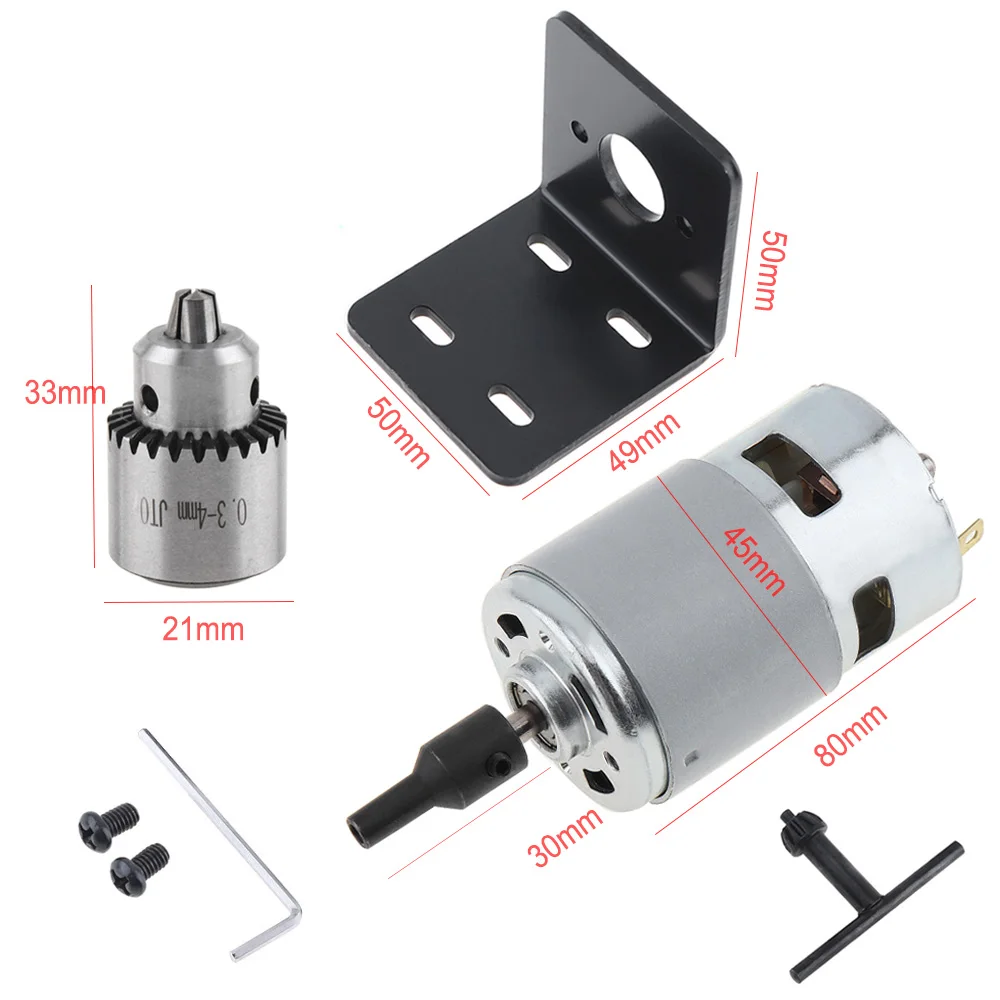 DC Motor 775 12-24V Ball Bearing Spindle Motor Small Bench Drill with JTO Chuck and Mounting Bracket for Milling Machine Lathe