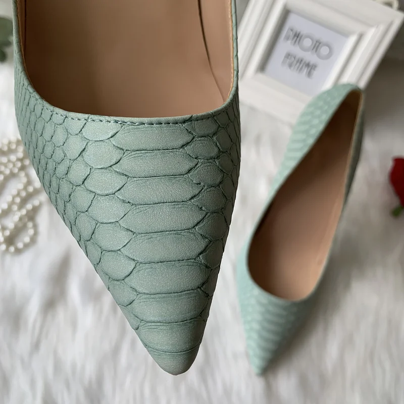 2023new designer factory outlet custom made light green snake python pointed toe 120mm sexy high heel shoes pump big size 12