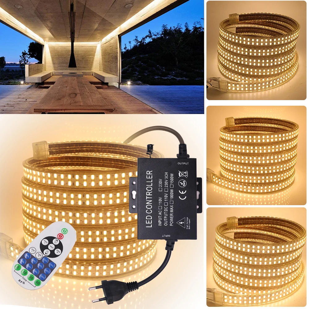 Dimmable 5730 Led Strip 220V 110V Waterproof White / Warm Whtie Double Row 240led/m LED Light Strip with Remote 1-15m