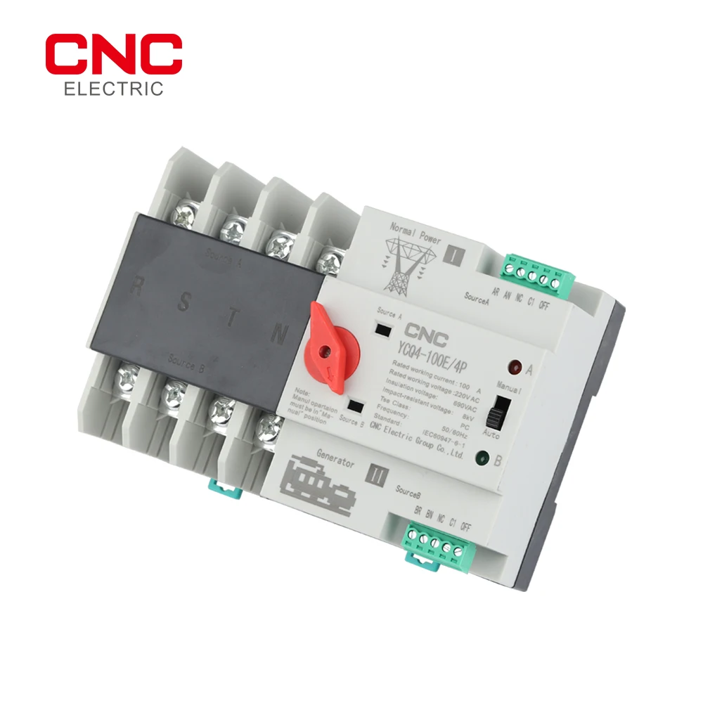 CNC 3 Phase Din Rail ATS Dual Power Automatic Transfer Switch Electrical Selector Switches Uninterrupted Power 4P 63A/100A