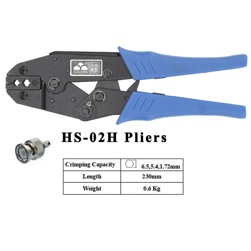 HS-02H coaxial crimping tools RG55/58/59/62/140/141/142/223/303/400 crimper SMA/BNC connectors ratchet crimping pilers