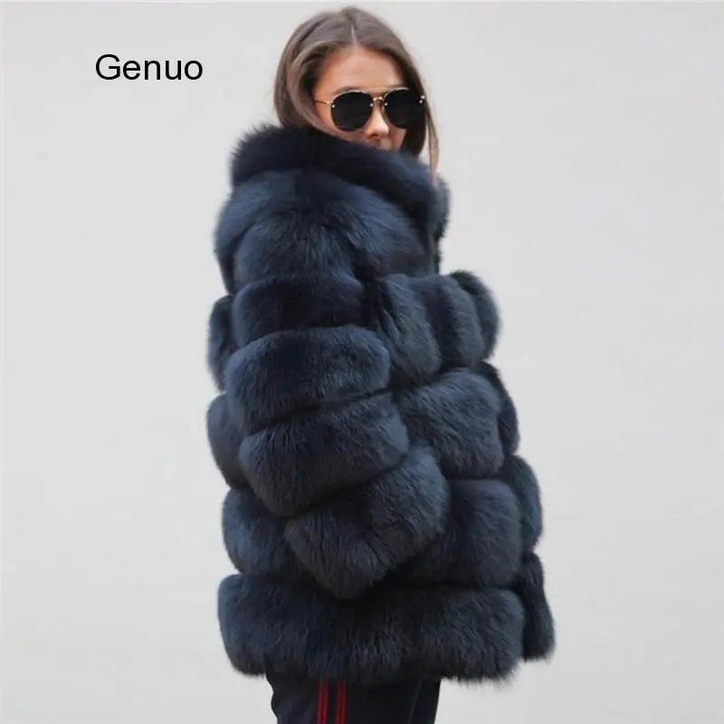 Women Luxury Fake Fox Fur Jacket High Quality Outwear Stand Collar Thick Warm Winter Overcoats Flurry Women Faux Fox Fur Coats