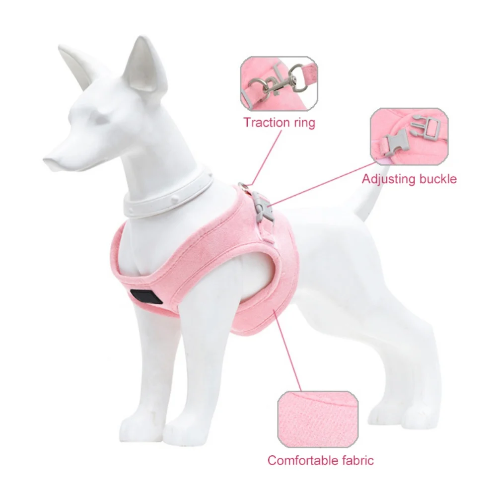 Puppy Cat Pet Dog Harness Simulation Deerskin Velvet Dog Harness Strap Soft Walk Padded Vest Collar For Small Medium Dog Pets