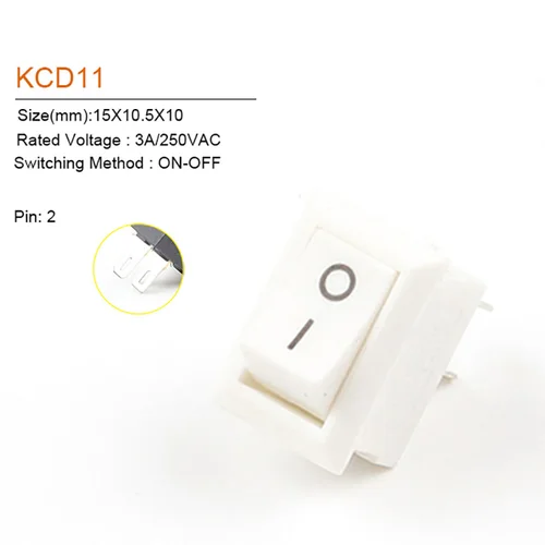 Imagen 2 del producto 10 Uds 2 pines 10x15mm interruptor de botón SPST 3A 250V AC KCD11 interruptor basculante de encendido/apagado a presión negro rojo blanco gris