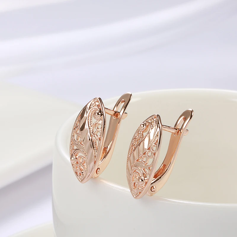 Kinel New 585 Rose Gold Bridal Earrings Wedding Daily Fashion Ethnic Jewelry Unusual Hollow Flower Drop Earrings For Women