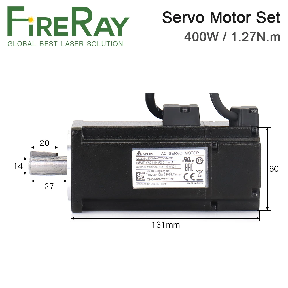 FireRay Delta AC Servo 400W B2 0.4kw 1.27N.m 3000rpm 60mm ASD-B2-0421-B ECMA-C20604RS Motor Drive Kit with 3m Cable