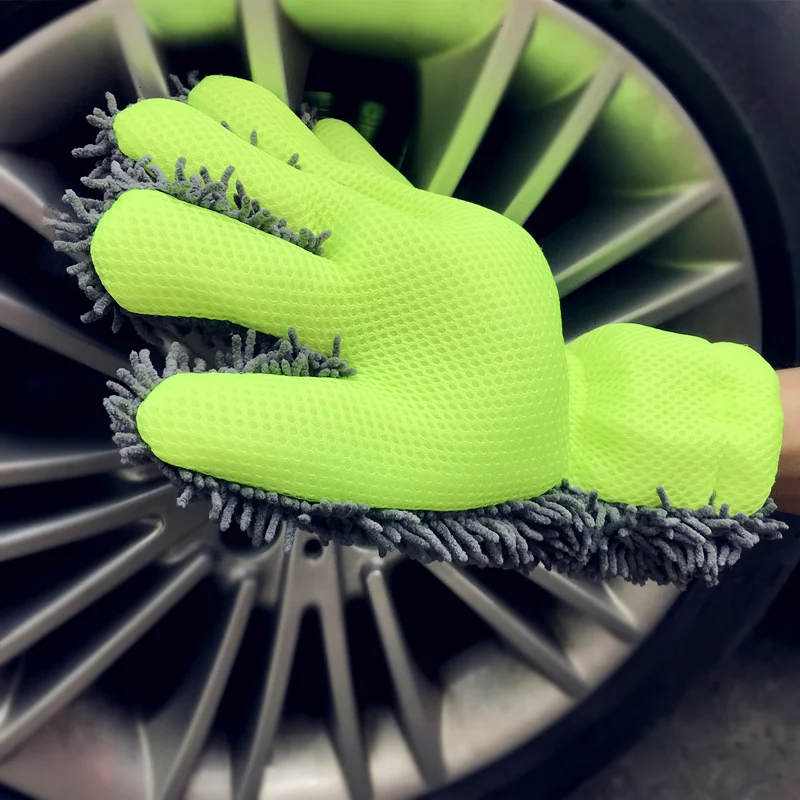 Lucullan 2 IN 1 Microfiber Chenille Car Wash Glove Auto Detailing Tools Premium Car Wash Cleaner Mitt