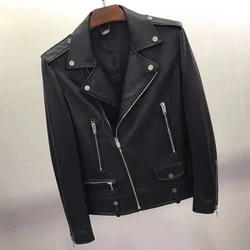 Men Coat Spring And Autumn Short Length 2023 High Quality Import Genuine Leather Jacket Turn-Down Collar Locomotive Model Size