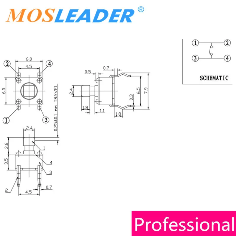 Mosleader 1000 قطعة 6*6*7.3 مللي متر DIP SMD براعة التبديل مربع رئيس أعلى 6x6x7.3 مللي متر براعة التبديل تاكت اللمس زر مايكرو التبديل
