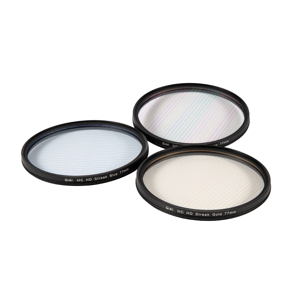 GiAi Photogaphy 액세서리 방수 줄무늬 필터 블루 골드 레인보우 카메라 렌즈 86 82 77 72 52 37mm
