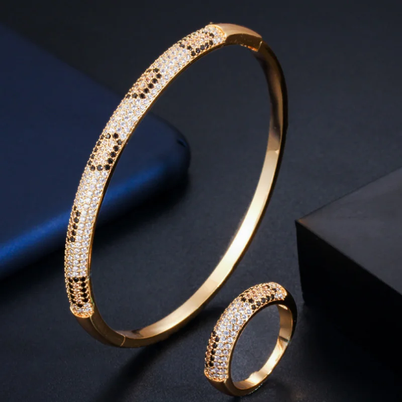 

Zlxgirl Classic Statement Three plated color Men Bangles&Ring Jewelry sets cubic Zircon Love Bangle ring couple gifts