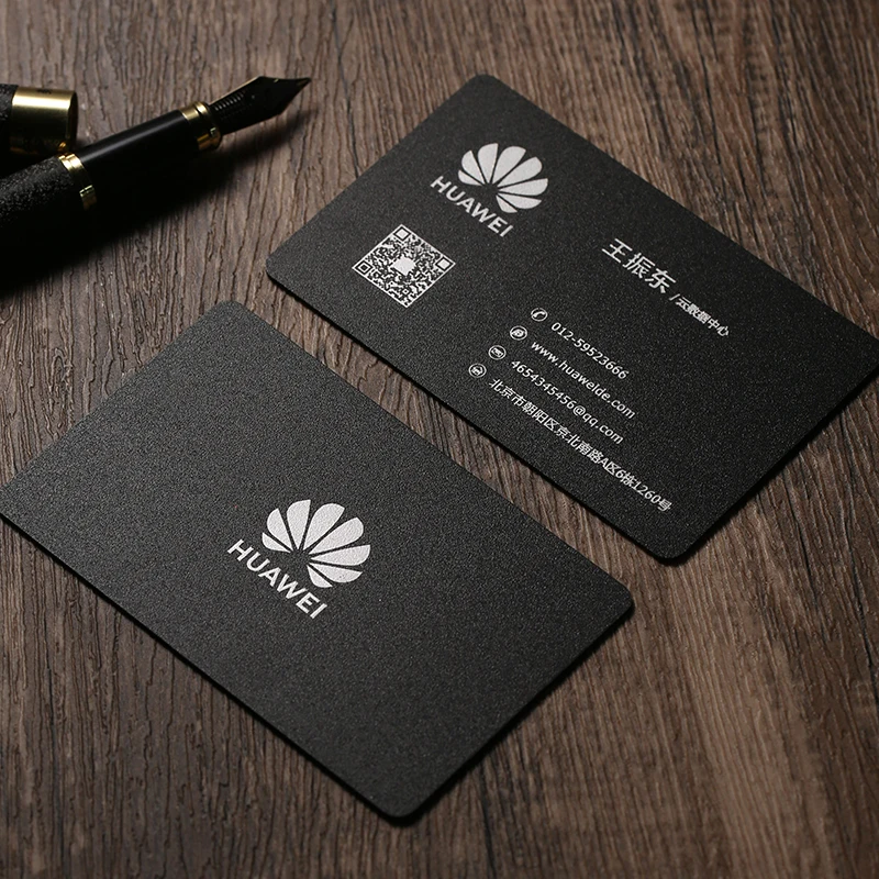 200/500/1000pcs Silver foi Business Cards Printed On 500gsm Uncoated Black Paper Foil On Double Sided Name Card