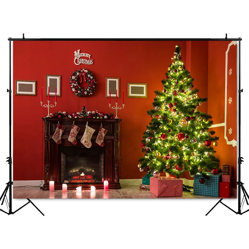 Frohe weihnachten fotografie hintergrund retro kamin foto hintergrund x-mas baum hintergrund für foto studio geschenke kulissen
