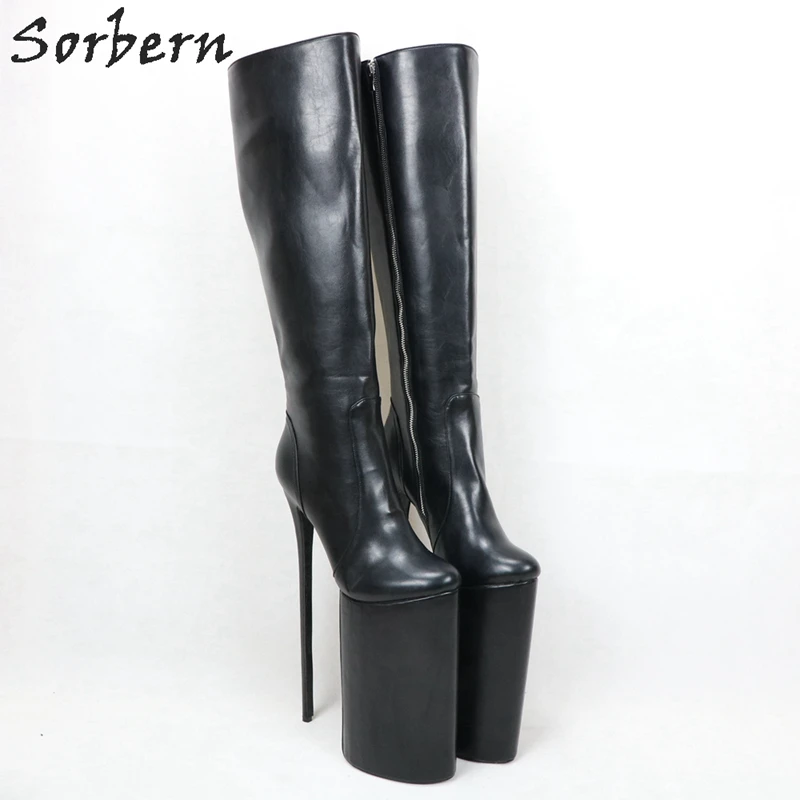 Sorbern-Bottes hautes au genou pour femmes, chaussures à plateforme, châssis optique, talons Crossdresser, longueur d'arbre personnalisée, 12 po, automne