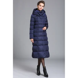 Women winter thick plus size Long puffer down jacket zipper hood oversize coat female Black silver navy 4XL 7XL large jacket