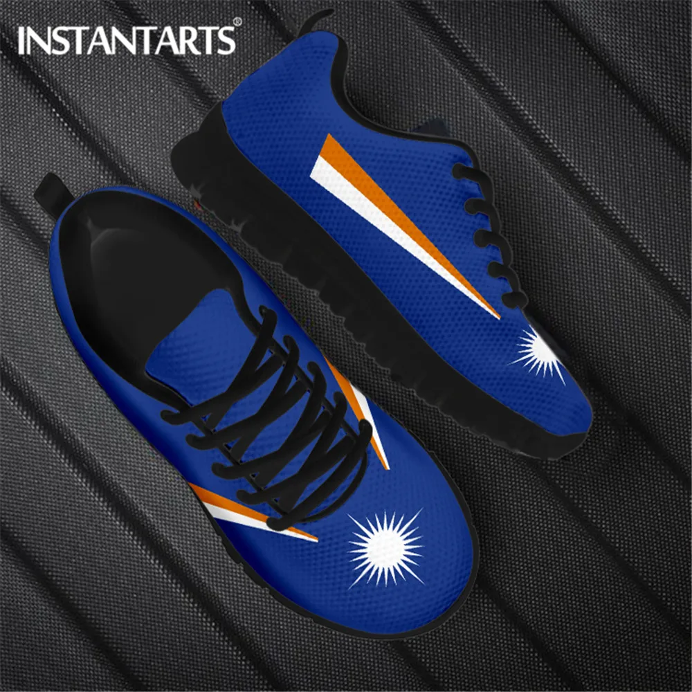 INSTANTARTS Women Flats Shoes Casual Sneakers Marshall Island Kwajalein Flag Football Print Mesh Lace-up Walking Shoe for Ladies