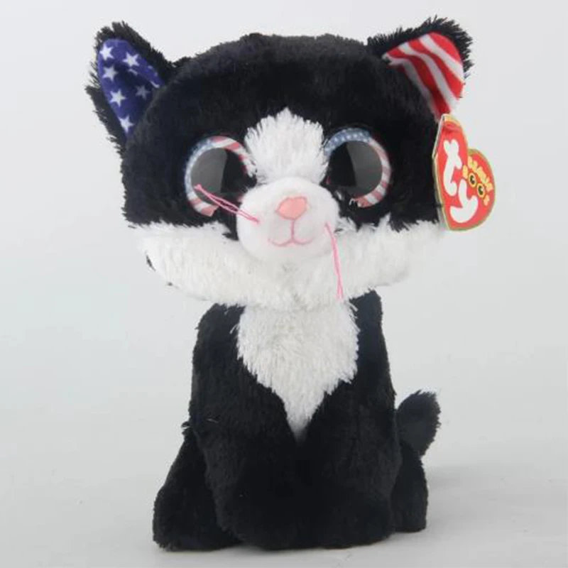 15 CM Ty Beanie Big Eyes Kawaii Soft Black Cat Plush Toys Stuffed Kitten Series Doll Collection Festival Gift for Boys and Girls