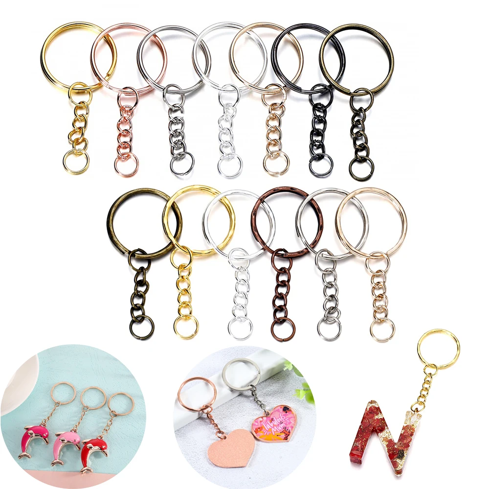 10Pcs/Pack Key Ring Key Chain Gun Black Round Split Keychain Keyrings With Jump Ring For DIY Jewelry Crafts Making Accessories