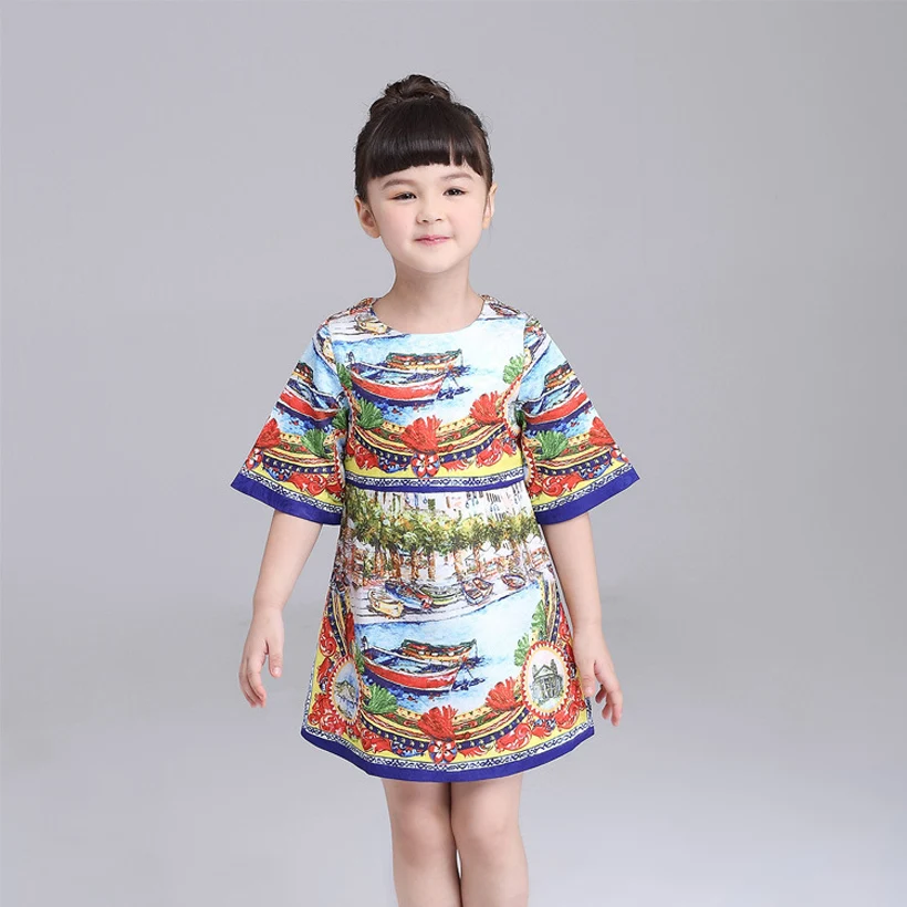 2020 Fashion Flowers Girls Summer Dress Short Sleeve Printed Dresses For Girls Party Birthday Girl Dress Vetement Enfant Fille