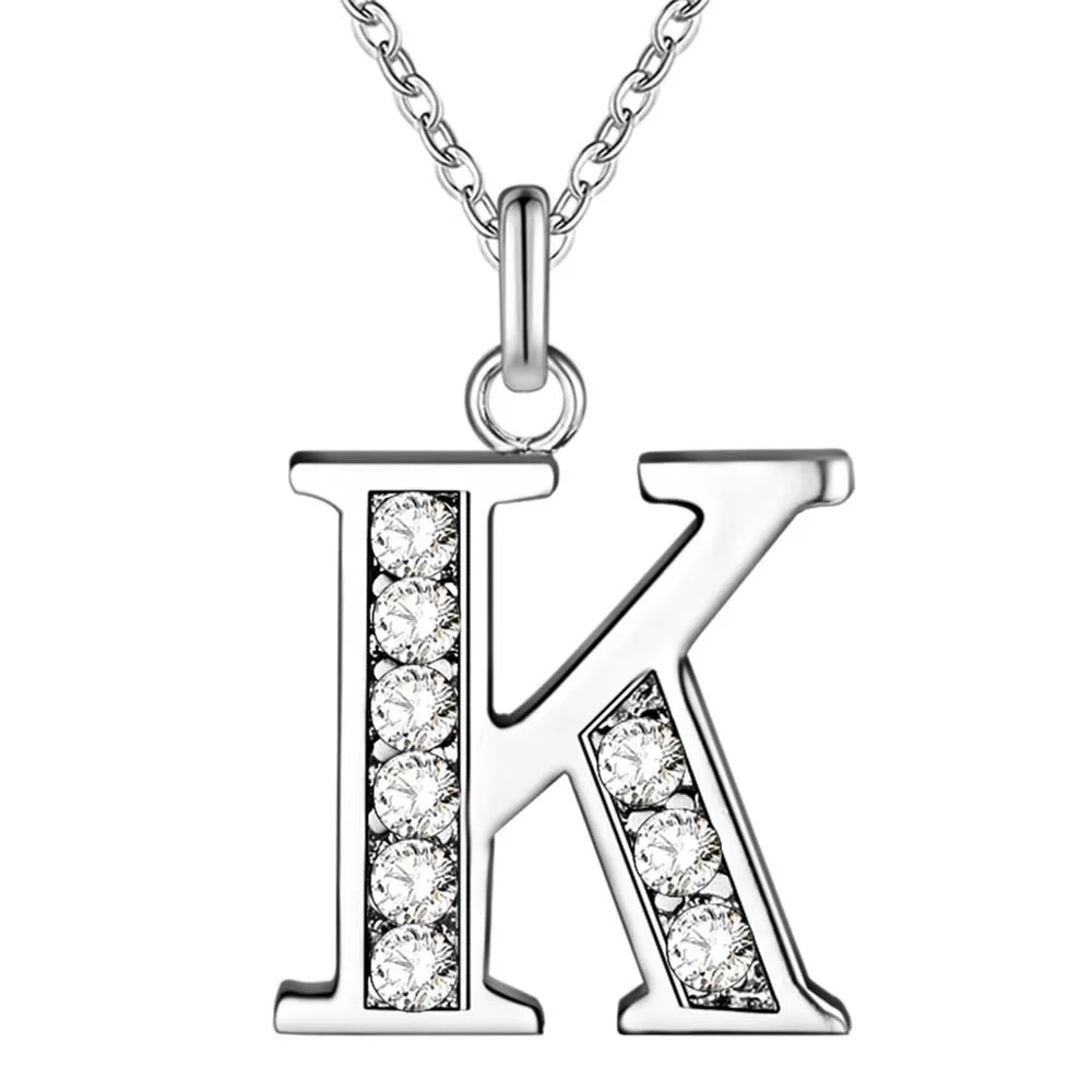 2021 New A-Z 26 Letter Name Silver Plated Necklaces Pendant for Women Fashion Long Chain Necklaces CZ DIY Gift S925 Jewelry