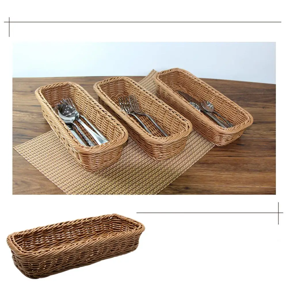 Hand-knitted Durable Drain Storage Basket Cutlery Storage Basket Fork Organizer Spoon Tableware Bread Food Container Box