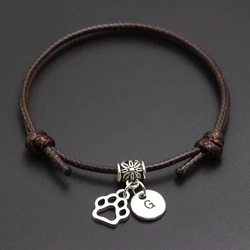 Dog bracelets Dog Paw Print Charm Bracelet DIY Lucky Rope Bracelet For Women & Men Jewelry A-Z English Alphabet YLQ5150