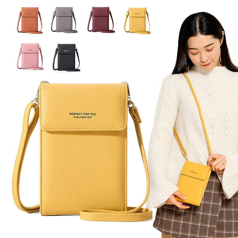 Luxury Cell Phone Pocket Mini Crossbody Shoulder Bags For Women Leather Purse Ladies Small Handbags Yellow Female Messenger Bag